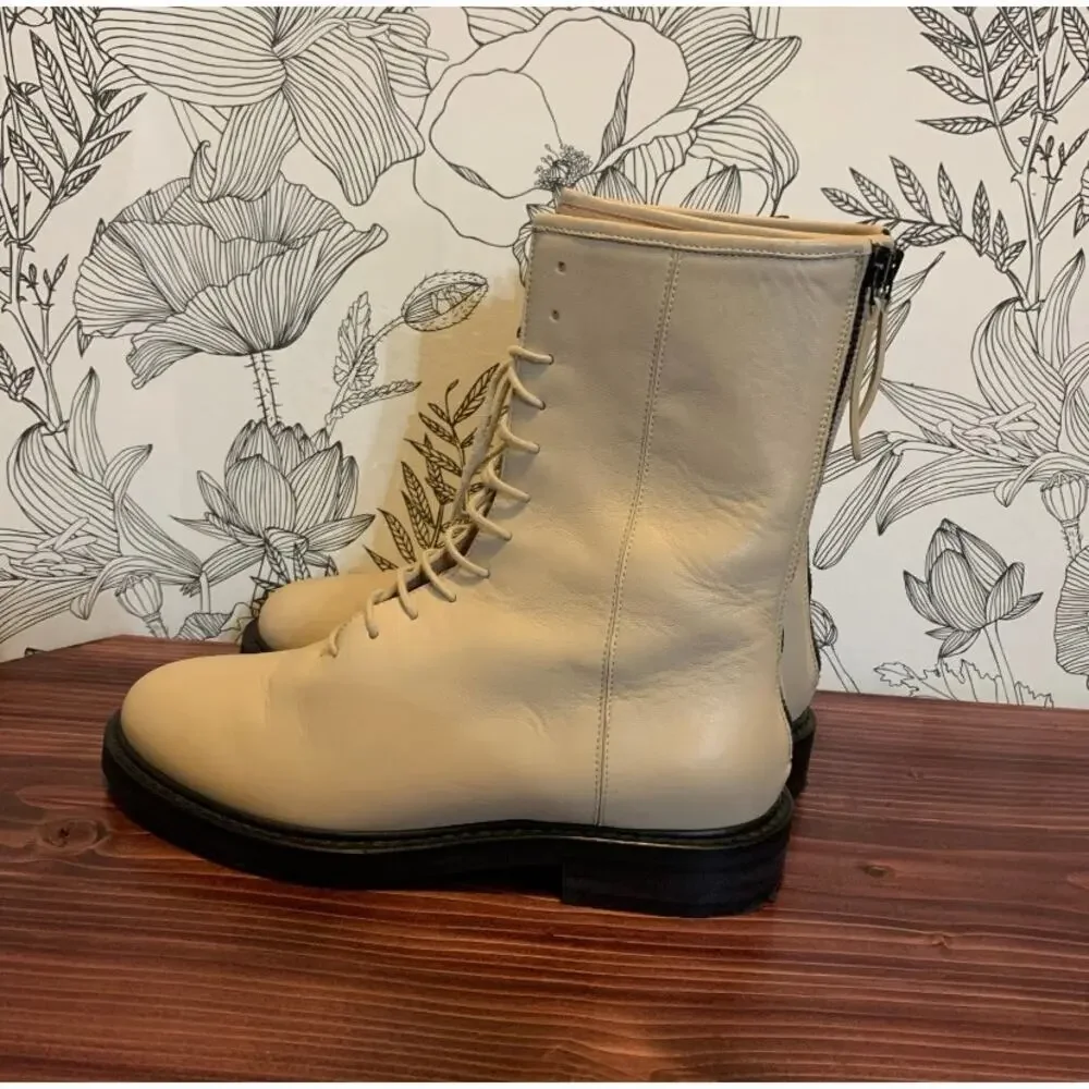 Womens LEGRES made in Italy Lace Up Combat Boots Nappa Leather Tan Size 37 EUC!
